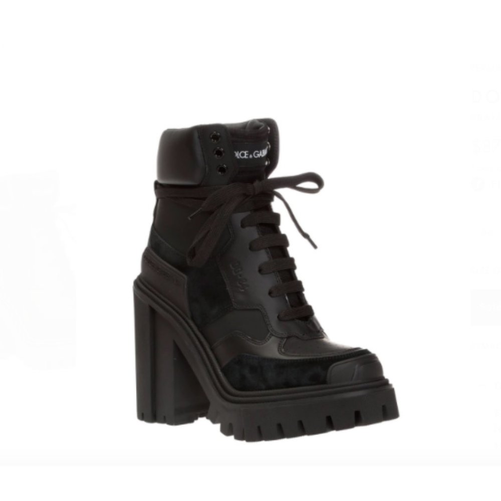 NEW Dolce Gabbana Women's Platform Ankle Boots Black Leather Suede Size 39.5